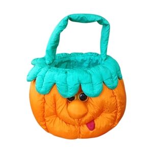 Vintage 1993 Joelson Industries Parachute Fabric Pumpkin Halloween Bucket Plush
